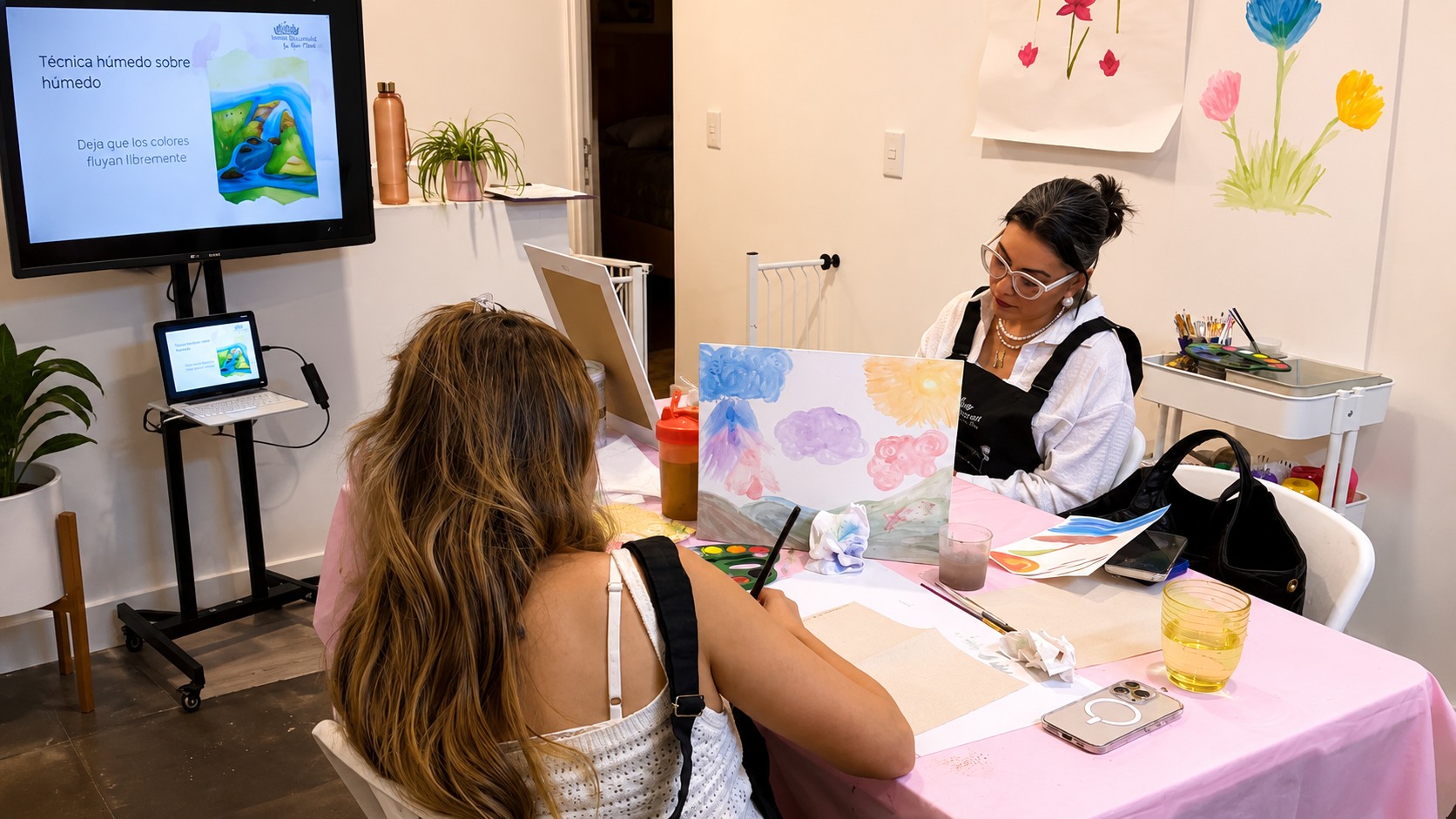 Mujeres viviendo un taller presencial de arte